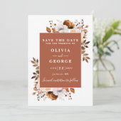 Terracotta Rustieke Waterverf Bloemen Fotobruiloft Save The Date (Staand voorkant)