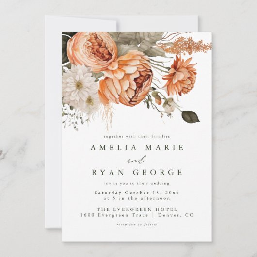 Terracotta Sage Boho Floral bruiloft uitnodiging (Voorkant)