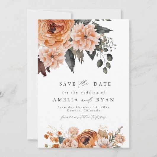 Terracotta Sage Boho Floral Save the Date Kaart (Voorkant)