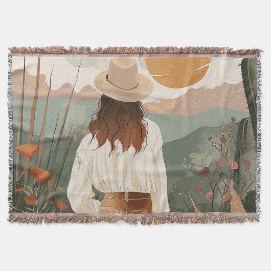 Terracotta Sage Boho Woestijn Vallei Zonsondergang Deken (Voorkant)