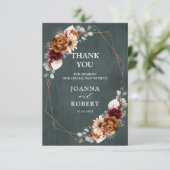 Terracotta Sage Burgundy Floral Geometric Wedding Bedankkaart (Staand voorkant)