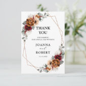 Terracotta Sage Burgundy Floral Geometric Wedding Bedankkaart (Staand voorkant)