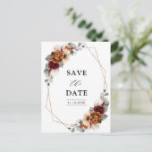 Terracotta Sage Burgundy Floral Geometric Wedding Briefkaart (Staand voorkant)