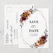 Terracotta Sage Burgundy Floral Geometric Wedding Briefkaart (Voorkant / Achterkant)