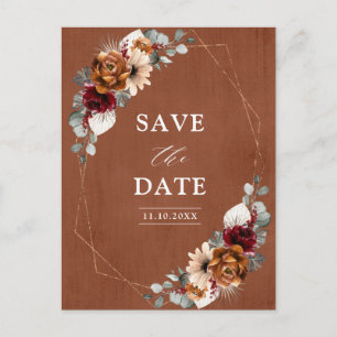Terracotta Sage Burgundy Floral Geometric Wedding Briefkaart