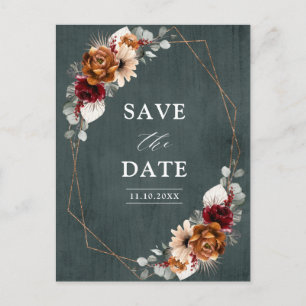 Terracotta Sage Burgundy Floral Geometric Wedding Briefkaart
