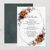 Terracotta Sage Burgundy Floral Geometric Wedding Informatiekaartje (Voorkant / Achterkant)