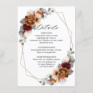 Terracotta Sage Burgundy Floral Geometric Wedding Informatiekaartje