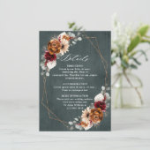 Terracotta Sage Burgundy Floral Geometric Wedding Informatiekaartje (Staand voorkant)