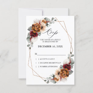 Terracotta Sage Burgundy Floral Geometric Wedding RSVP Kaartje