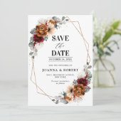 Terracotta Sage Burgundy Floral Geometric Wedding Save The Date (Staand voorkant)