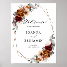 Terracotta Sage Burgundy Geometric Wedding Welkom Poster