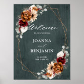 Terracotta Sage Burgundy Geometric Wedding Welkom Poster (Voorkant)