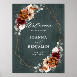 Terracotta Sage Burgundy Geometric Wedding Welkom Poster
