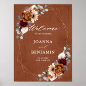 Terracotta Sage Burgundy Geometric Wedding Welkom Poster (Voorkant)