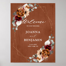 Terracotta Sage Burgundy Geometric Wedding Welkom Poster
