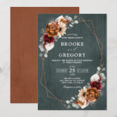 Terracotta Sage Burgundy Greenery Geometric Weddin Kaart (Voorkant / Achterkant)