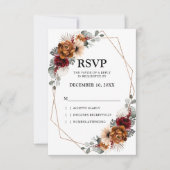 Terracotta Sage Burgundy Greenery Geometric Weddin RSVP Kaartje (Voorkant)