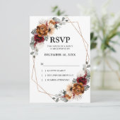 Terracotta Sage Burgundy Greenery Geometric Weddin RSVP Kaartje (Staand voorkant)
