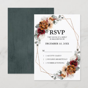 Terracotta Sage Burgundy Greenery Geometric Weddin RSVP Kaartje