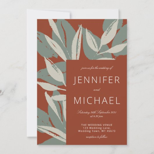 Terracotta Sage Green Modern Botanicals Wedding Kaart (Voorkant)