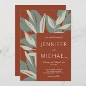 Terracotta Sage Green Modern Botanicals Wedding Kaart (Voorkant / Achterkant)