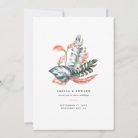 Terracotta sage green tropical foliage bruiloft (Voorkant)