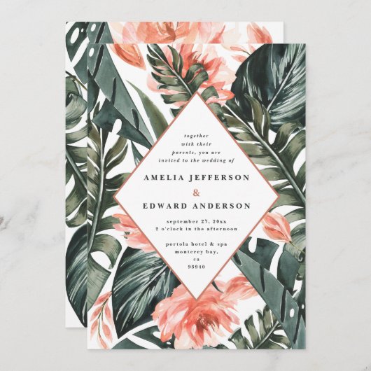 Terracotta sage green tropical foliage bruiloft (Voorkant / Achterkant)