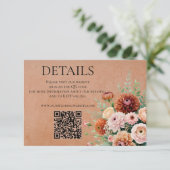Terracotta Sage Groene Bloemen Wedding QR Details Informatiekaartje (Staand voorkant)