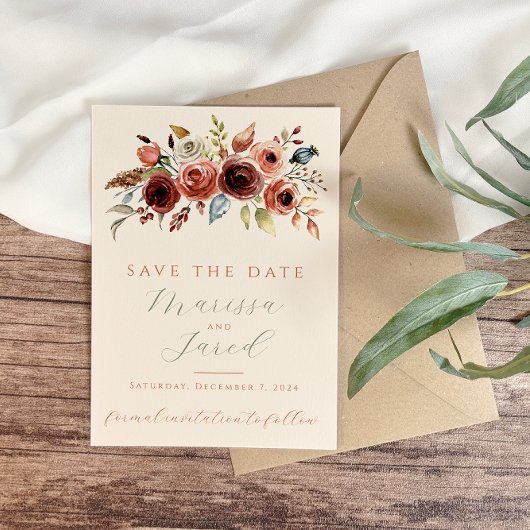 Terracotta Sage Groene Bruiloft Bloemen Foto Save The Date