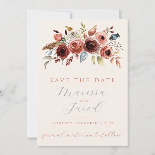 Terracotta Sage Groene Bruiloft Bloemen Foto Save The Date (Voorkant)