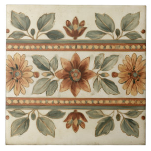 Terracotta Salie Bloemrijke Folk Art Lintrand Tegeltje