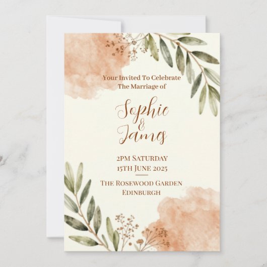 Terracotta Salie Botanisch | Boho Bruiloft Kaart (Voorkant)