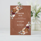 Terracotta Salie Burgundy Bloem Geometrische Trouw Bedankkaart (Staand voorkant)