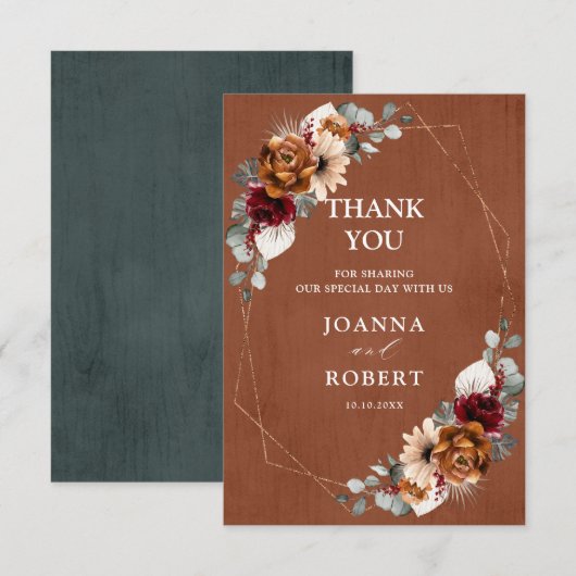 Terracotta Salie Burgundy Bloemrijke Geometrische  Bedankkaart (Voorkant / Achterkant)