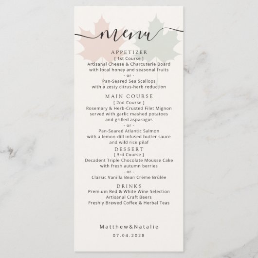 Terracotta Salie Esblad Bruiloft Typography Menu (Voorkant)