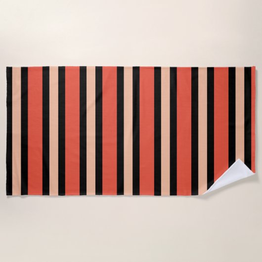 Terracotta Salmon en Black Stripe Cabana Style Strandlaken (Voorkant)