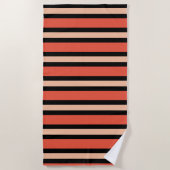 Terracotta Salmon en Black Stripe Cabana Style Strandlaken (Voorkant)