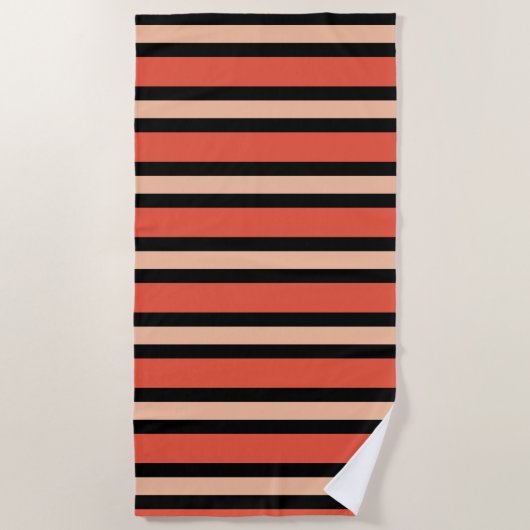 Terracotta Salmon en Black Stripe Cabana Style Strandlaken (Voorkant)