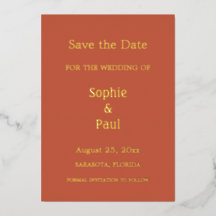 Terracotta Save the Date Folie Uitnodiging