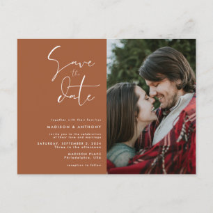 Terracotta Save the Date Minimalist Wedding Photo Uitnodiging Briefkaart
