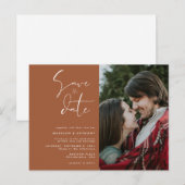 Terracotta Save the Date Minimalist Wedding Photo Uitnodiging Briefkaart (Voorkant / Achterkant)