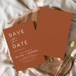 Terracotta Save the Date Minimalistisch Schrift<br><div class="desc">Trouw Boho Terracotta Save the Date Kaarten De Save the Date-kaarten bevatten een moderne,  met de hand geschreven cursieve scripttypografie die elegant,  eenvoudig en modern is om te gebruiken na uw minimalistische eenvoudige trouwdagviering.</div>