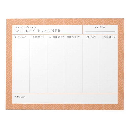 Terracotta Scallops Family Weekly Planner Notepad Notitieblok (Voorkant)