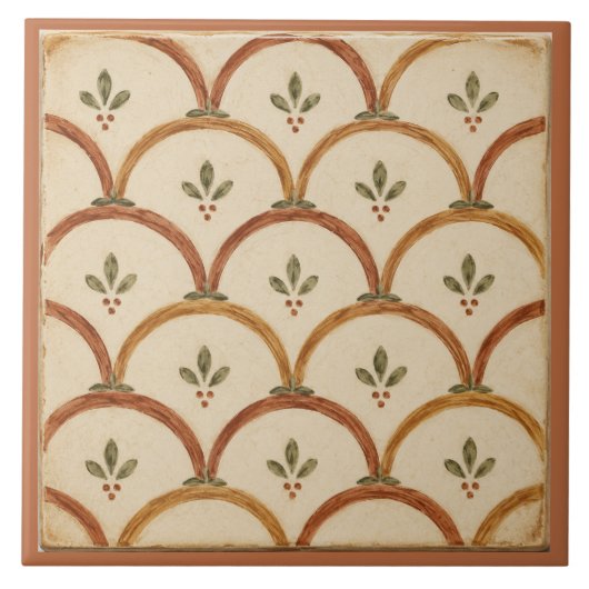 Terracotta Schelp Volk Bloempatroon Tegeltje (Voorkant)
