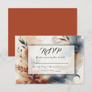 Terracotta Schemering en Marine Bloemen Bruiloft RSVP Kaartje