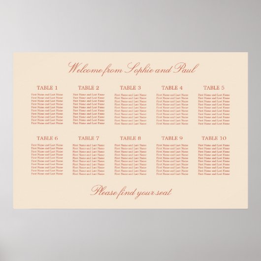 Terracotta Script 10 Tafel Stoelindeling Poster (Voorkant)