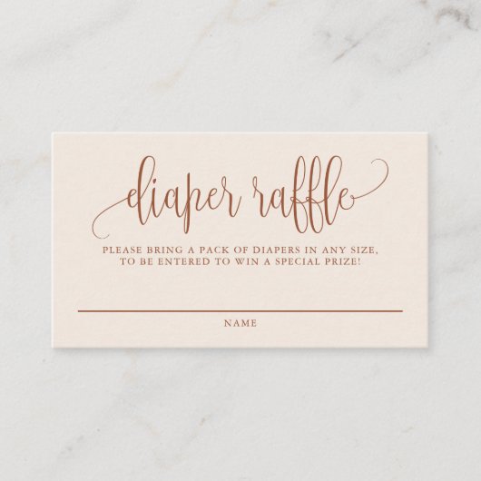 Terracotta Script Boho Diaper Raffle Kaart Plaatskaartje (Voorkant)