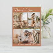 Terracotta script chic 6 foto's bruiloft bedankt (Staand voorkant)