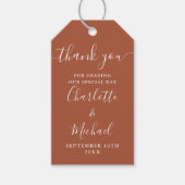 Terracotta Script Dank u bruiloft gunst Cadeaulabel (Voorkant)